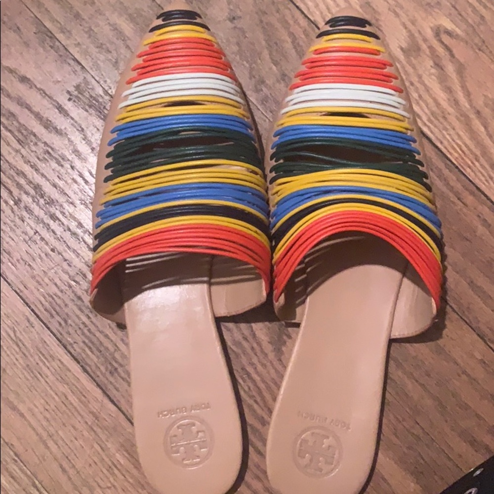Rainbow striped leather flat mule